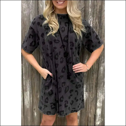 Gray Leopard Print Dress: so Chic it Roars! 🐆 Needful Things - s - Short Dresses on Sale Worldwide Shipping