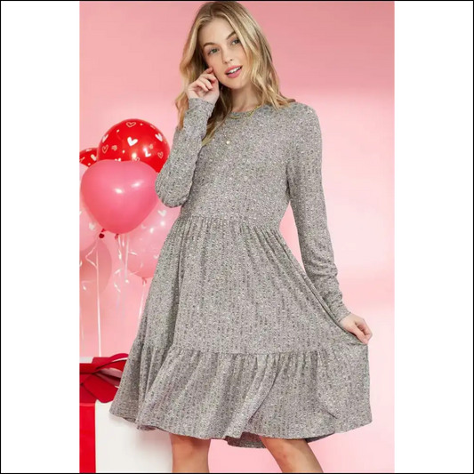 Gray Pocket Ribbed Ruffle Hem: Dress so Good It’s -grayt! 😈 - s - Short Dresses on Sale Worldwide Shipping