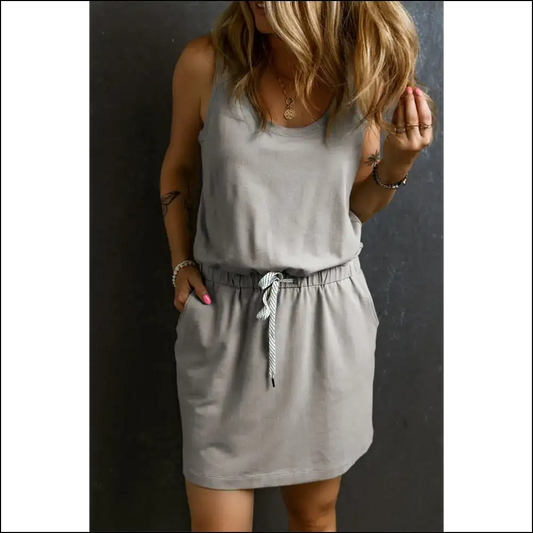 Gray Sleeveless Mini Dress: Needful Things’ Leg Day Special! 😜 - s - Short Dresses on Sale Worldwide Shipping