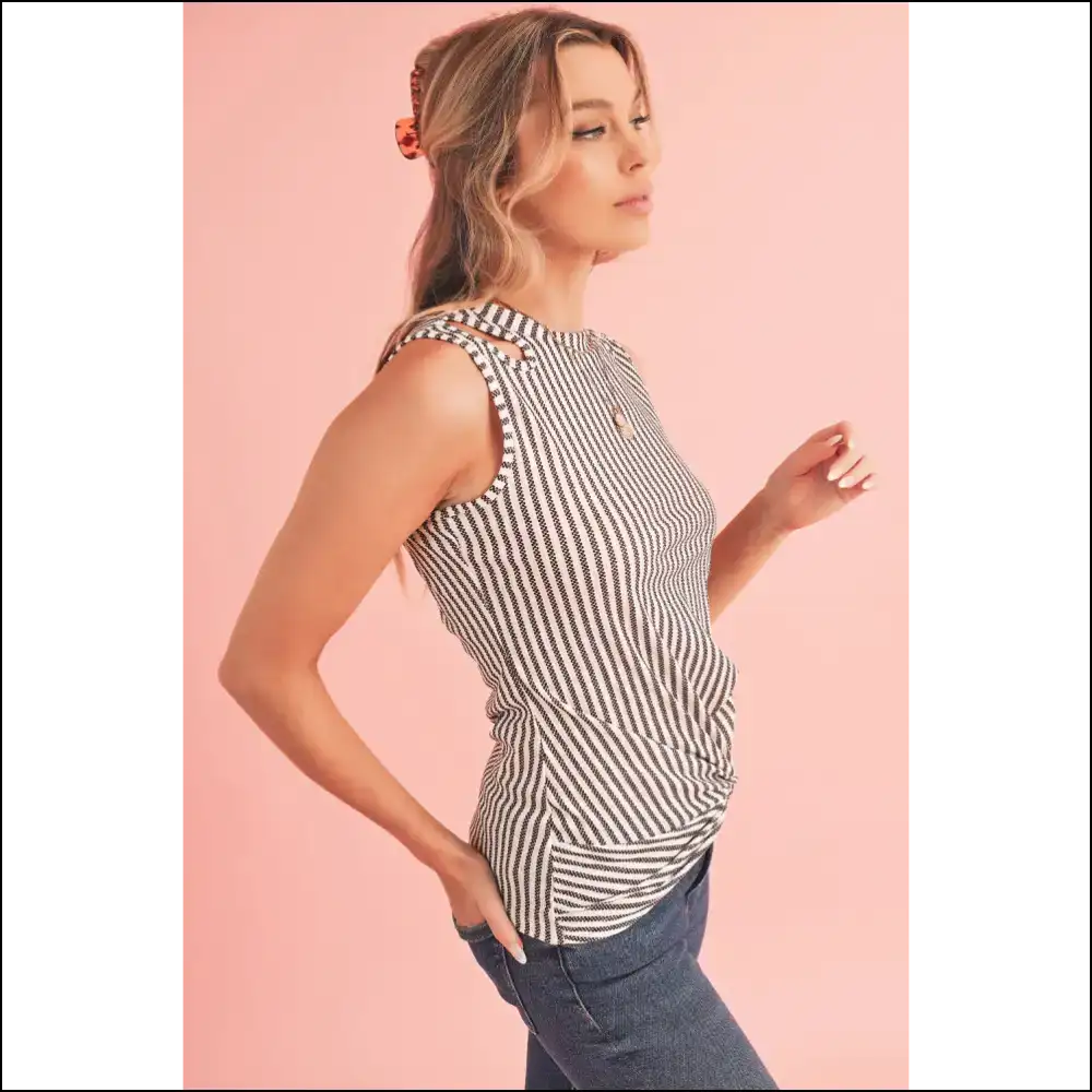 Gray Striped Cutout: Tank you Next (from Needful Things 😉) - Tops on Sale Worldwide Shipping