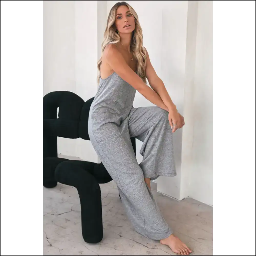 Gray Wide Leg Jumpsuit: Brunch & Day Optional 😂 Needful Things - Black / s - Jumpsuits Rompers on Sale Worldwide Shipping