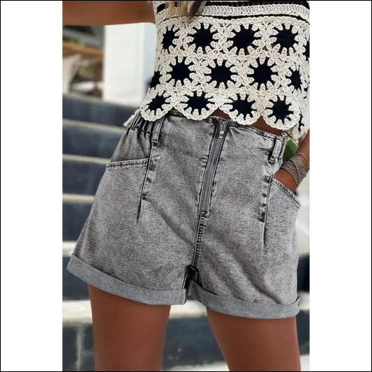Gray Zipper Cuffed Denim Shorts: Pants Optional 😜 - 4 - Shorts on Sale Worldwide Shipping