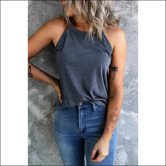 Grecian Curved Hem Tank: Elevate your Style not Expectations! 😂🍳 - Dirty Blue / s - Tank Tops on Sale Worldwide Shipping