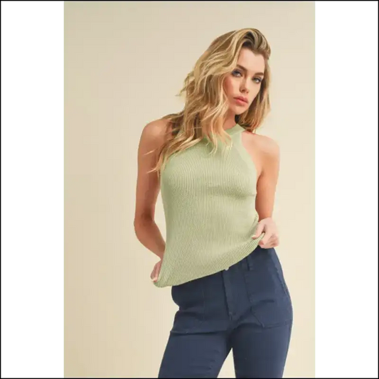 Grecian Neck Ribbed Tanks: Wear Confidence and Make your Closet Jealous 😎 - Sage / s - Tank Tops on Sale Worldwide Shipping