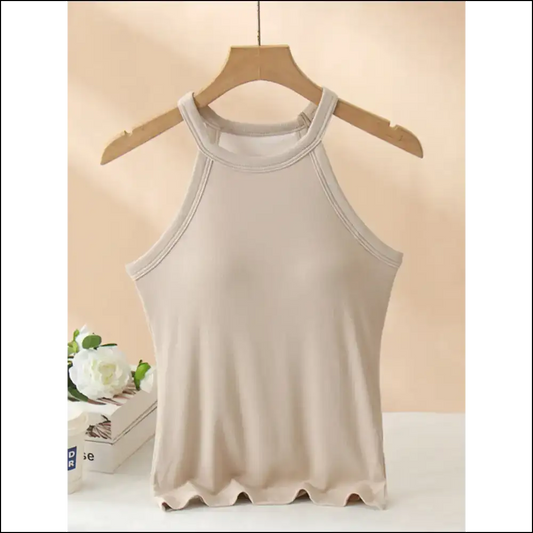 Grecian Neck Tank with Chest Pads - Chic Women’s Fashion - Cream / s - Tops on Sale Worldwide Shipping