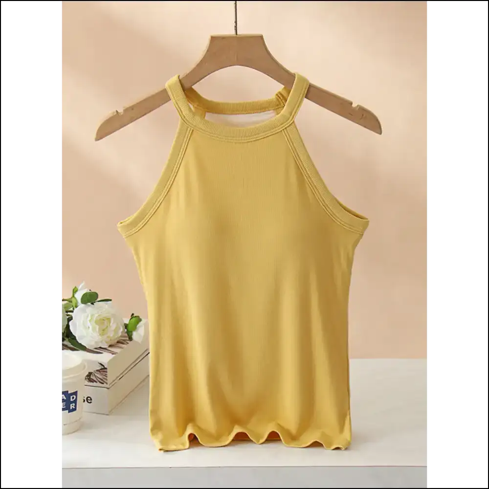 Grecian Neck Tank with Chest Pads - Chic Women’s Fashion - Lemon / s - Tops on Sale Worldwide Shipping