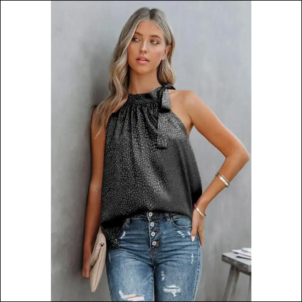 Grecian Neck Tie Tank Top - Tops on Sale Worldwide Shipping