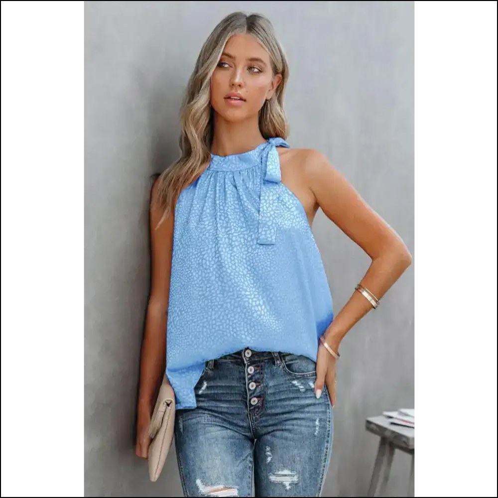 Grecian Neck Tie Tank Top - Tops on Sale Worldwide Shipping