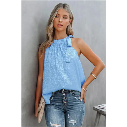 Grecian Neck Tie Tank Top - Tops on Sale Worldwide Shipping