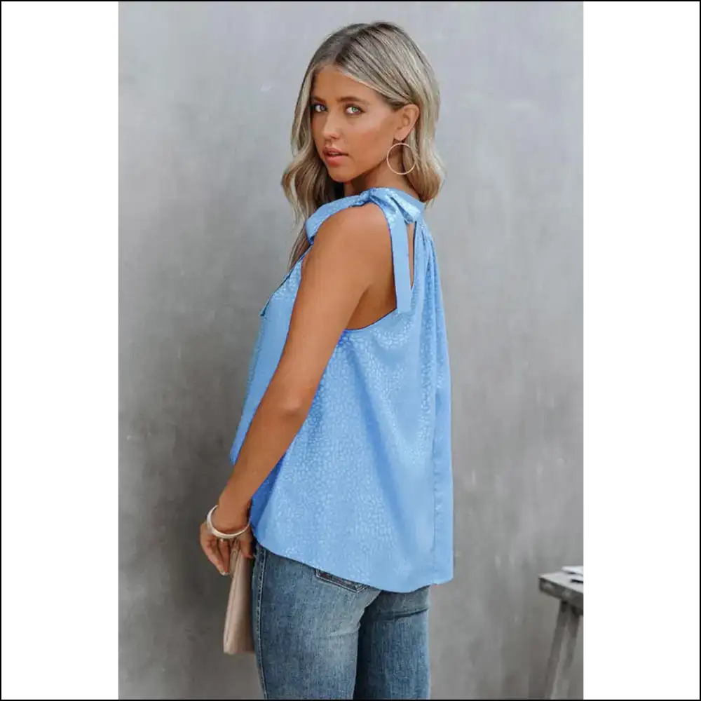 Grecian Neck Tie Tank Top - Tops on Sale Worldwide Shipping