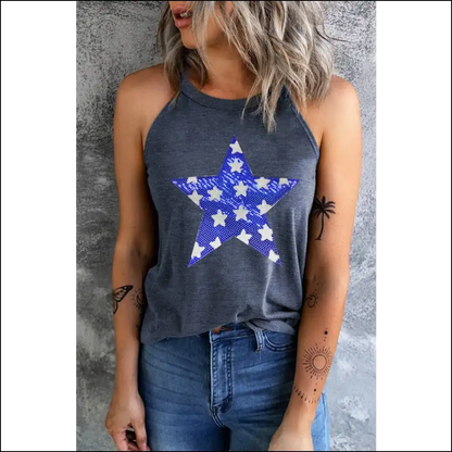 Grecian Sequin Star Neck Tank Top - Dark Gray / Xl - Tops on Sale Worldwide Shipping
