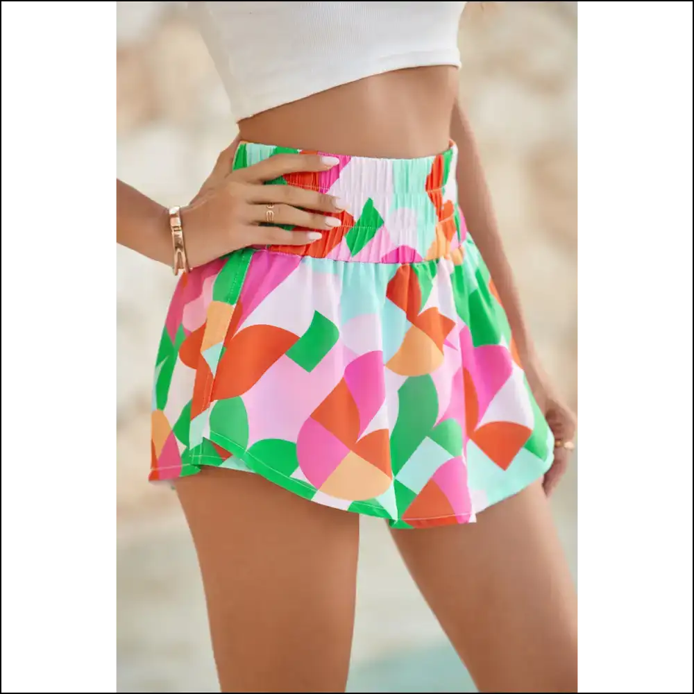 Green Abstract Flared Shorts: Leg Day? More Like Legend-ary! ✨ Needful Things - Shorts on Sale Worldwide Shipping