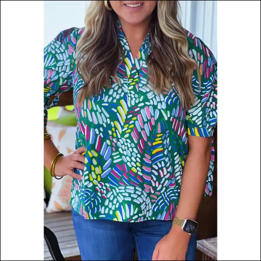 Green Abstract Knotted Size Blouse: Finally a Top that Fits my Personality! 💚 - 1x - Plus Tops on Sale Worldwide Shipping