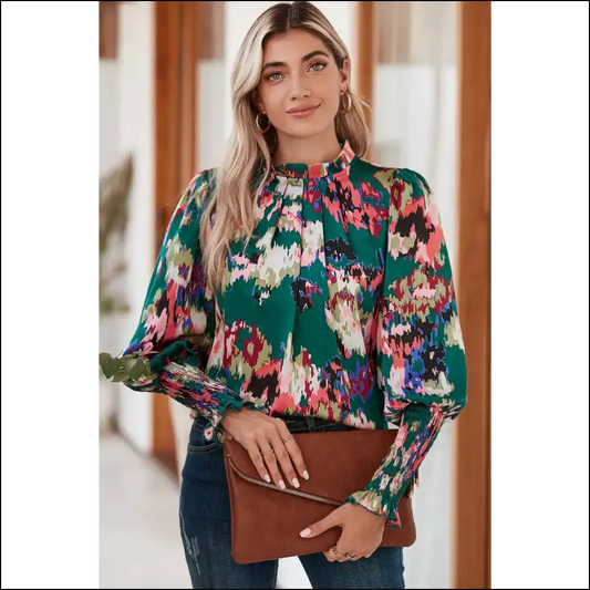 Green Abstract Print Blouse: so Chic it Hurts () from Needful Things 💚 - s - Blouses on Sale Worldwide Shipping