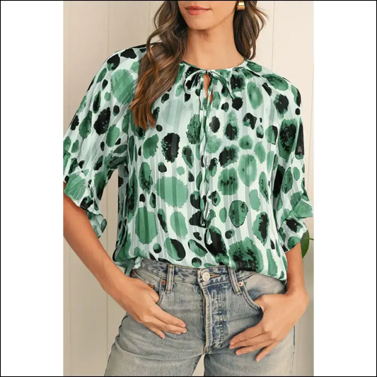 Green Abstract Ruffle: Goddess Chic Blouse 💚 Tie Neck! Needful Things - s - Blouses on Sale Worldwide Shipping