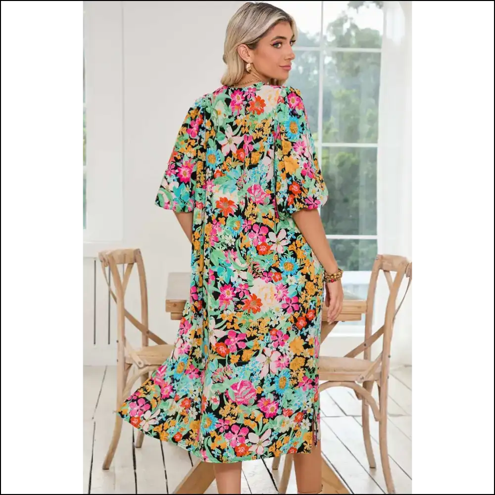 Green Boho Floral Dress: from Basic to Boujee 🌼 Needful Things - Midi Dresses on Sale Worldwide Shipping