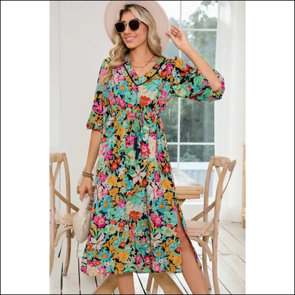 Green Boho Floral Dress: from Basic to Boujee 🌼 Needful Things - Midi Dresses on Sale Worldwide Shipping