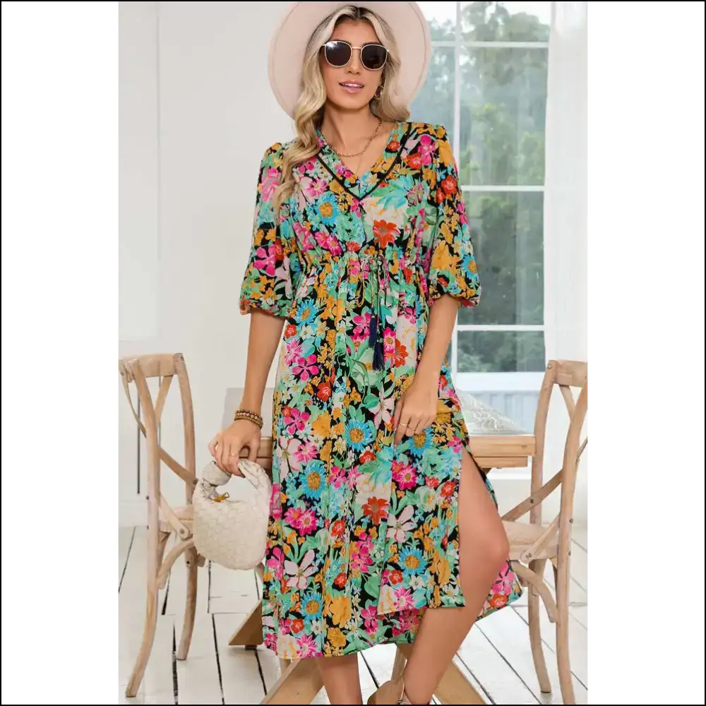 Green Boho Floral Dress: from Basic to Boujee 🌼 Needful Things - s - Midi Dresses on Sale Worldwide Shipping