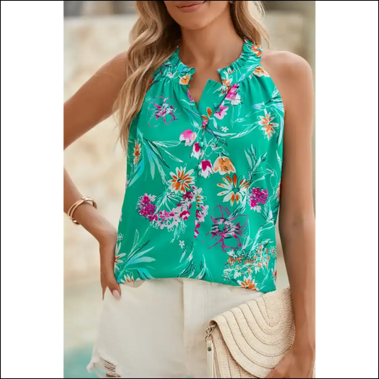 Green Boho Floral? More Like Goals! Needful Things 😉 - Bright / s - Sleeveless Shirts Tank Tops on Sale Worldwide Shipping