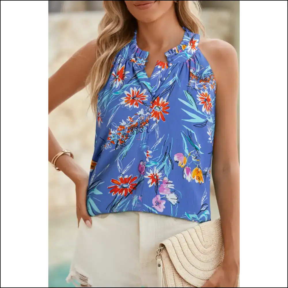 Green Boho Floral? More Like Goals! Needful Things 😉 - Sky Blue / s - Sleeveless Shirts Tank Tops on Sale Worldwide Shipping