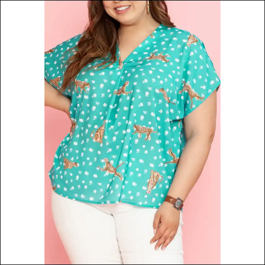 Green Cheetah Daisy: Roar-some Plus Size Top! 🐆🌼 Needful Things - 1x - Tops on Sale Worldwide Shipping