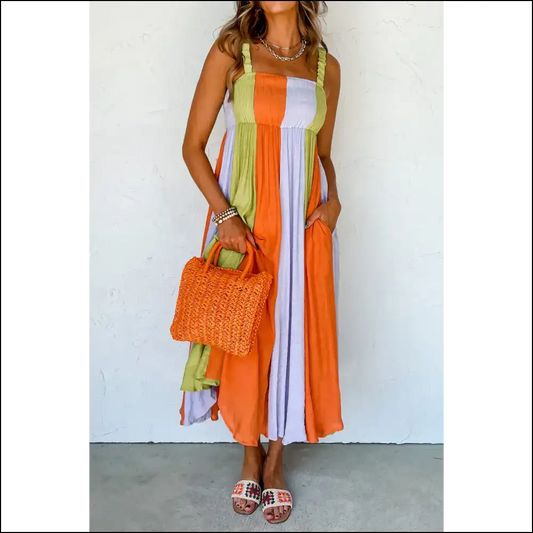Green Color Block Maxi: Dress so Good It’s Practically Therapy 🧘‍♀️ - s - Maxi Dresses on Sale Worldwide Shipping
