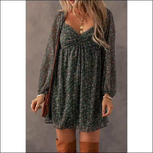 Green Ditsy Floral Mini Dress: so Cute It’s Practically Illegal 😈 - s - Short Dresses on Sale Worldwide Shipping