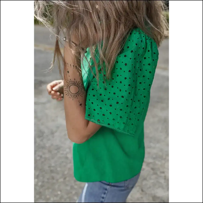 Green Eyelet Top so Bright Youll Need Shades - Blouses on Sale Worldwide Shipping