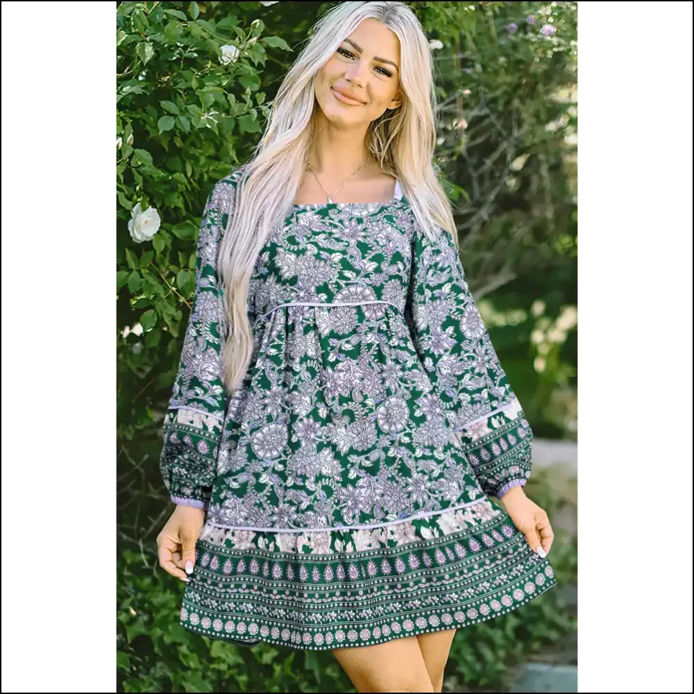 Green Floral Goddess Dress: Bubble Sleeves & Zero Regrets Needful Things 👗✨ - Short Dresses on Sale Worldwide Shipping