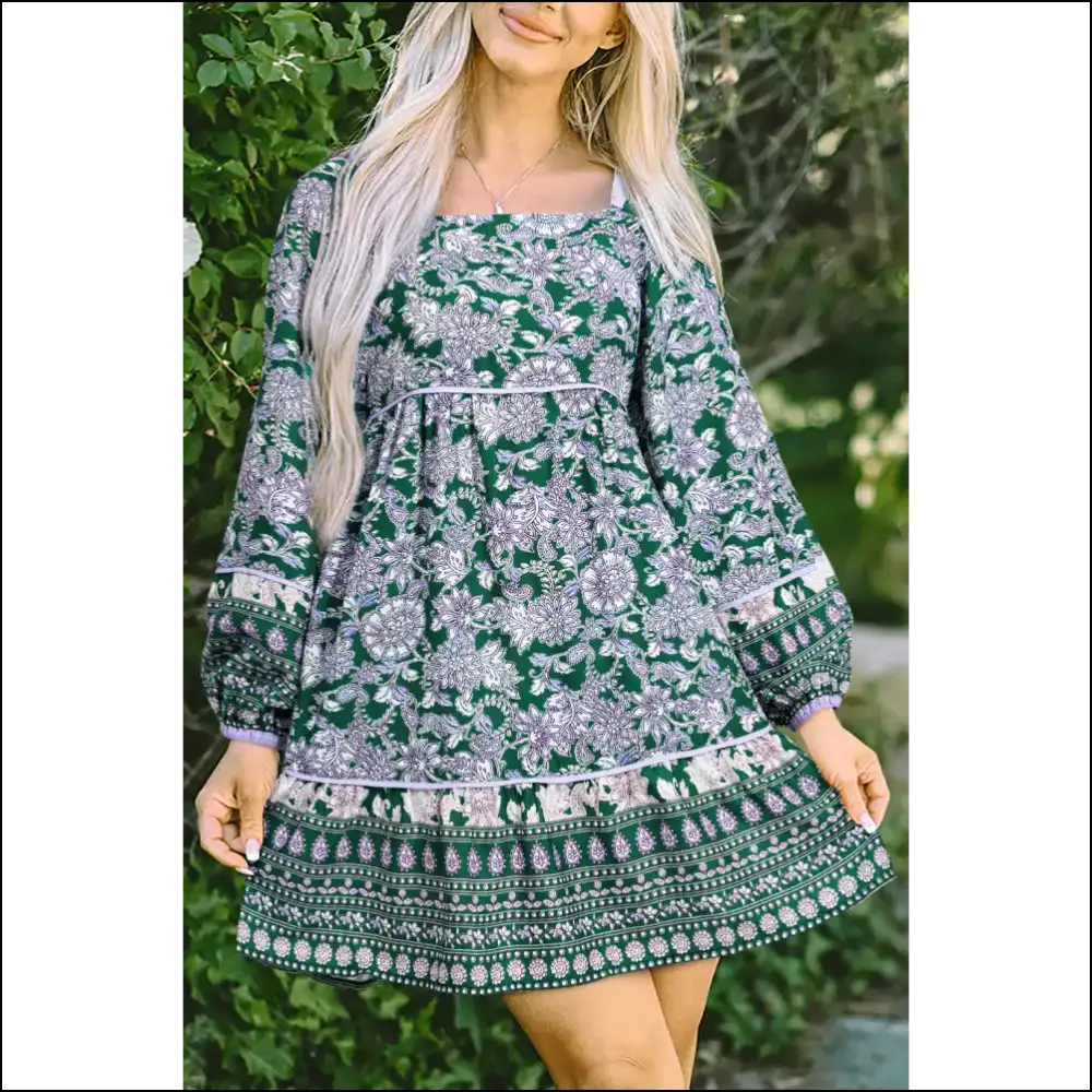 Green Floral Goddess Dress: Bubble Sleeves & Zero Regrets Needful Things 👗✨ - s - Short Dresses on Sale Worldwide Shipping