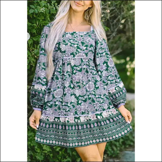 Green Floral Goddess Dress: Bubble Sleeves & Zero Regrets Needful Things 👗✨ - s - Short Dresses on Sale Worldwide Shipping