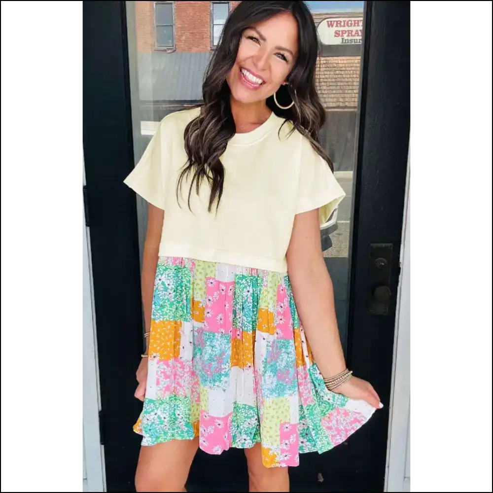 Green Floral Patchwork Mini Dress: Prepare for Fabulousness! 🐸 Needful Things - Short Dresses on Sale Worldwide Shipping