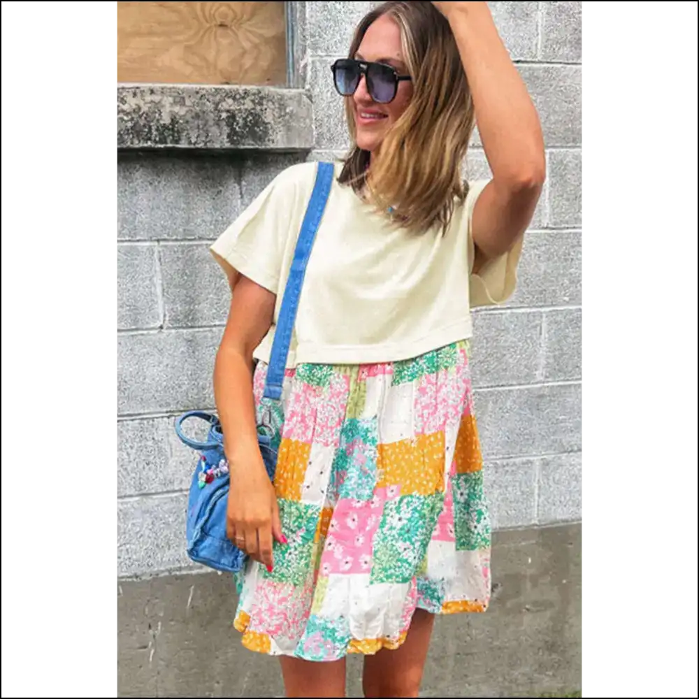 Green Floral Patchwork Mini Dress: Prepare for Fabulousness! 🐸 Needful Things - Short Dresses on Sale Worldwide Shipping