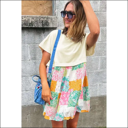 Green Floral Patchwork Mini Dress: Prepare for Fabulousness! 🐸 Needful Things - Short Dresses on Sale Worldwide Shipping
