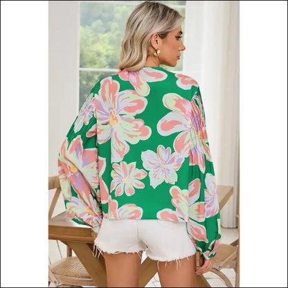 Green Floral Pleated Puff Sleeve: Nature’s Hug (needful Things) 🌼 - Blouses on Sale Worldwide Shipping