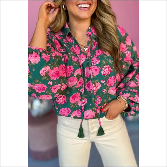 Green Floral Puff Sleeve Blouse: so Fancy It’s Practically Blooming - s - Blouses on Sale Worldwide Shipping