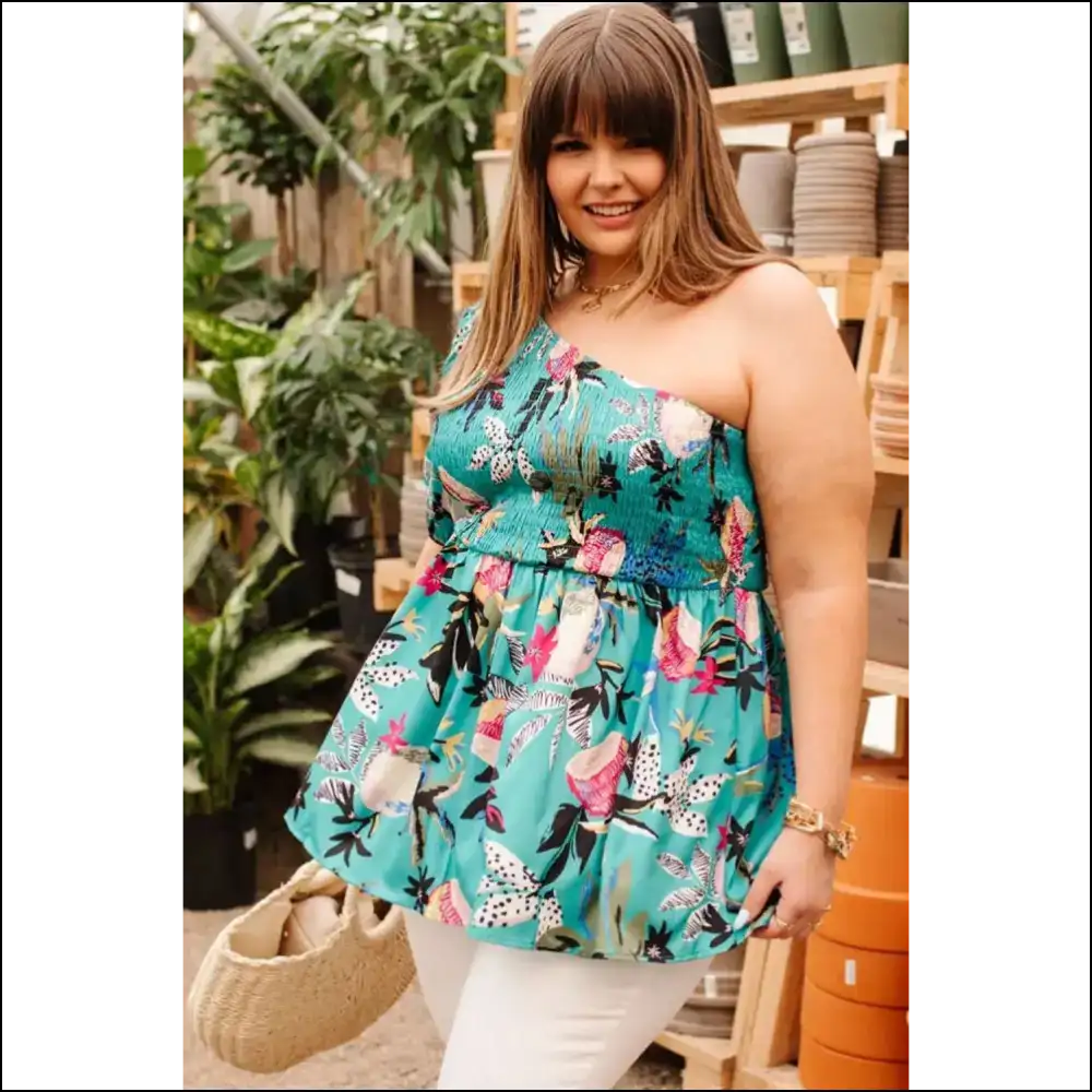 Green Floral Smocked Bodice Babydoll Blouse: i Woke Up Like this! 💚 Needful Things - Plus Size Tops on Sale Worldwide Shipping