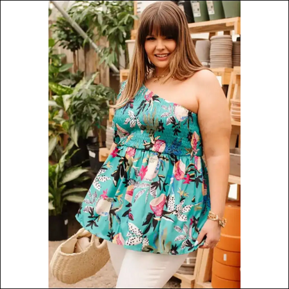 Green Floral Smocked Bodice Babydoll Blouse: i Woke Up Like this! 💚 Needful Things - Plus Size Tops on Sale Worldwide Shipping