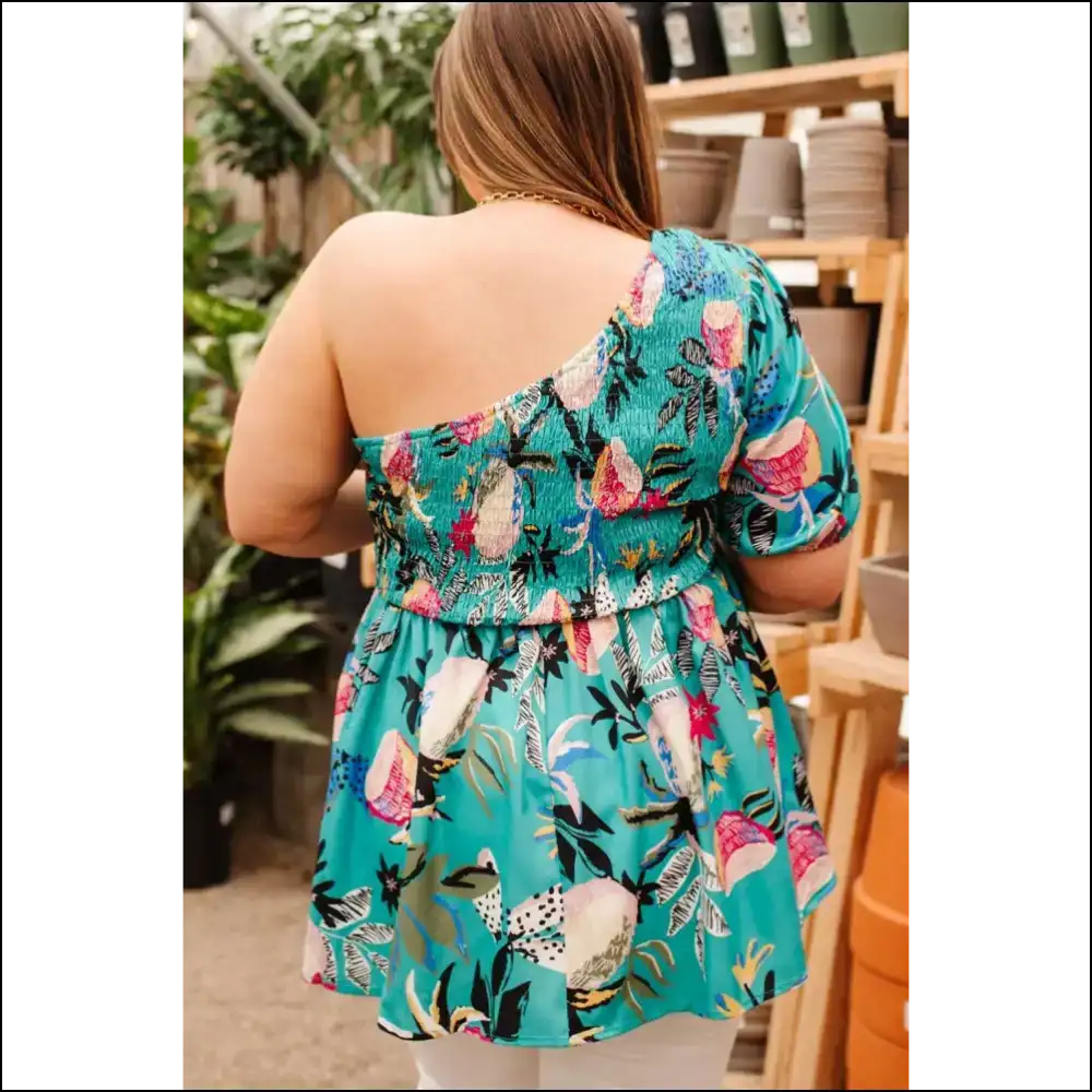 Green Floral Smocked Bodice Babydoll Blouse: i Woke Up Like this! 💚 Needful Things - Plus Size Tops on Sale Worldwide Shipping