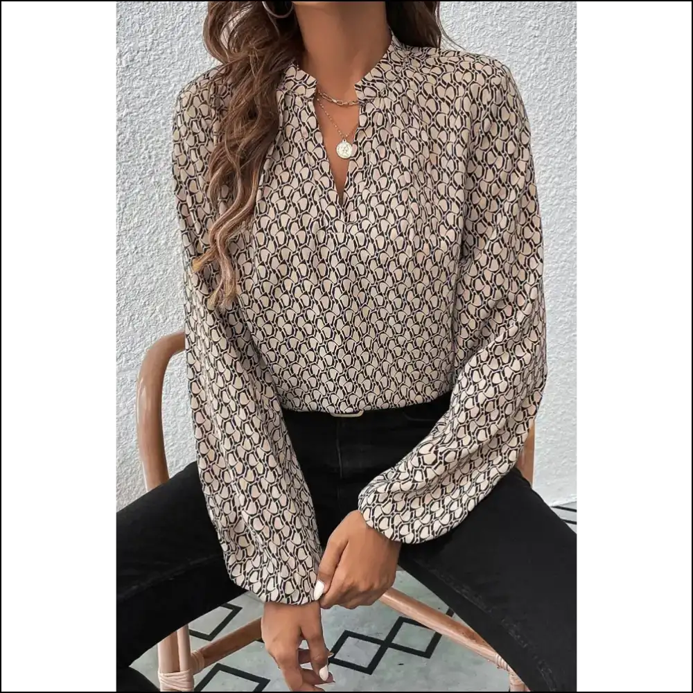 Green Geometric Print Blouse Instant Fashionista - Khaki / s - Blouses on Sale Worldwide Shipping