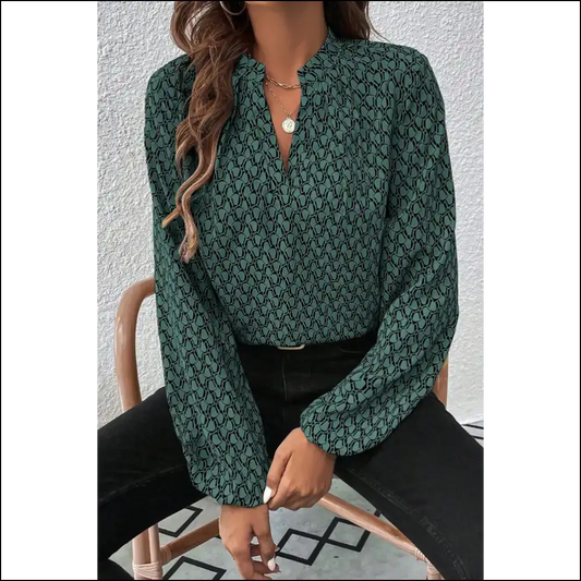 Green Geometric Print Blouse Instant Fashionista - s - Blouses on Sale Worldwide Shipping