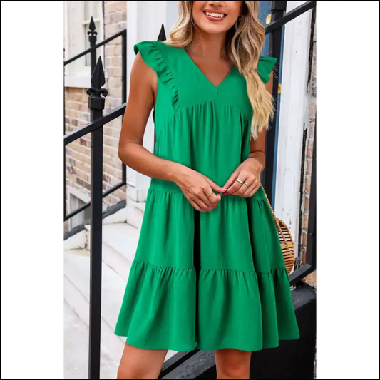 Green Goddess Gone Wild: Needful Things Ruffle Tiered Mini Dress 👗💚 - Bright / s - Short Dresses on Sale Worldwide Shipping