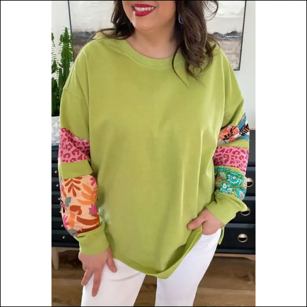 Green Leopard Patchwork: so Comfy It’s Practically Legal 🐆 Needful Things - 1x - Plus Size Tops on Sale Worldwide Shipping