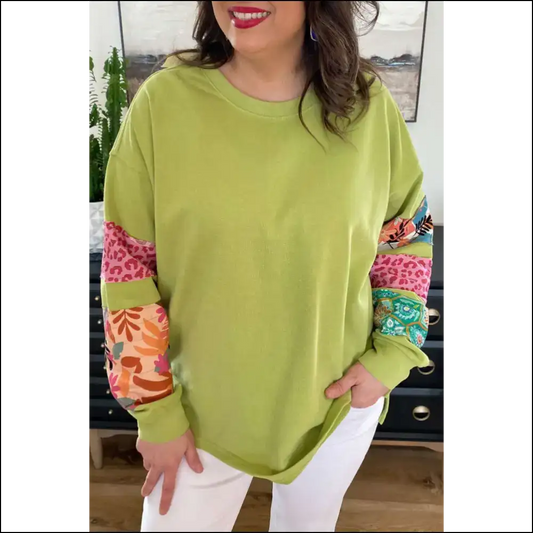 Green Leopard Patchwork: so Comfy It’s Practically Legal 🐆 Needful Things - 1x - Plus Size Tops on Sale Worldwide Shipping