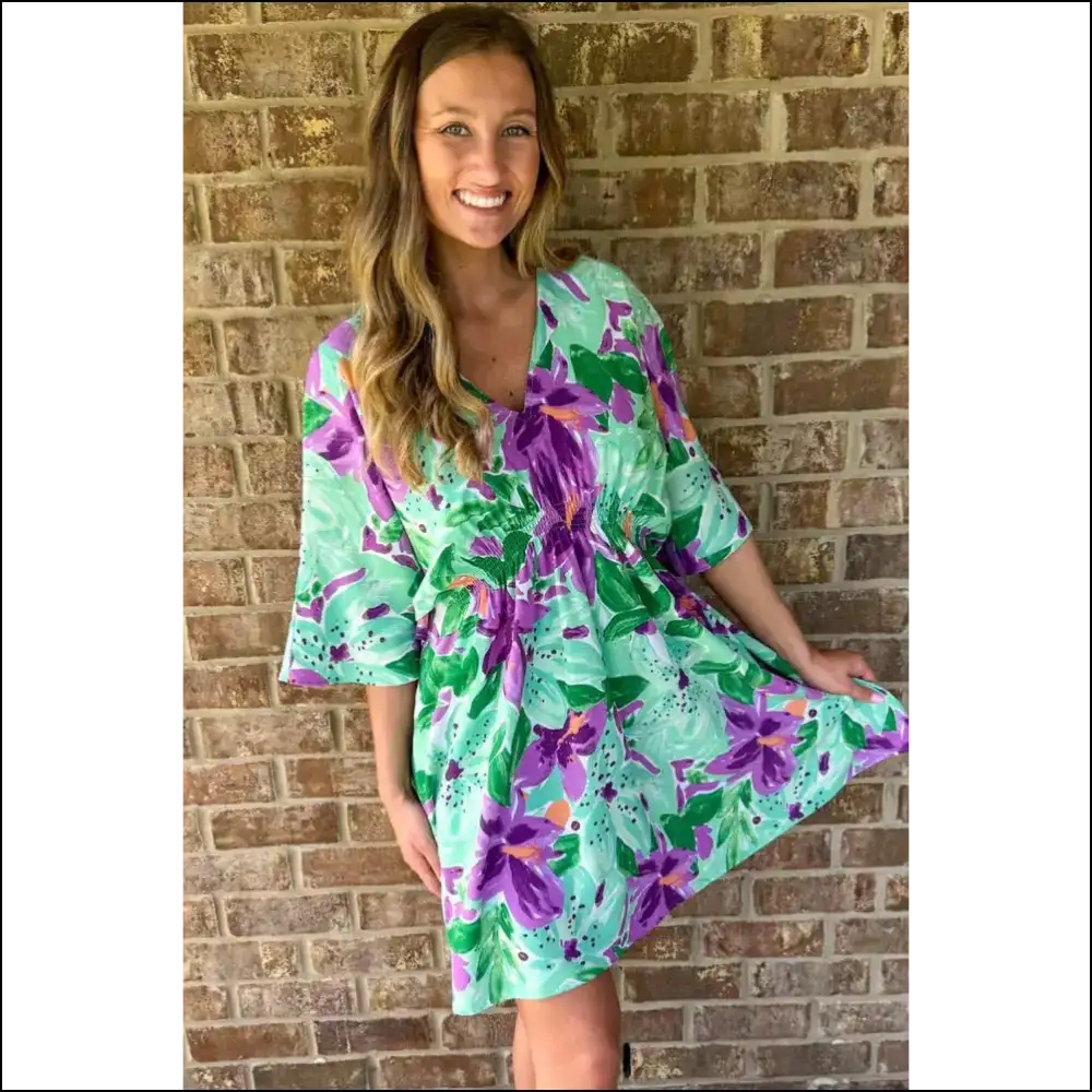 Green Lily Mini Dress: Floral and Fabulous! 👗 Needful Things - Short Dresses on Sale Worldwide Shipping