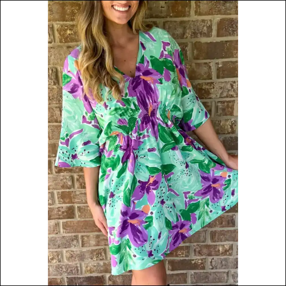 Green Lily Mini Dress: Floral and Fabulous! 👗 Needful Things - Short Dresses on Sale Worldwide Shipping