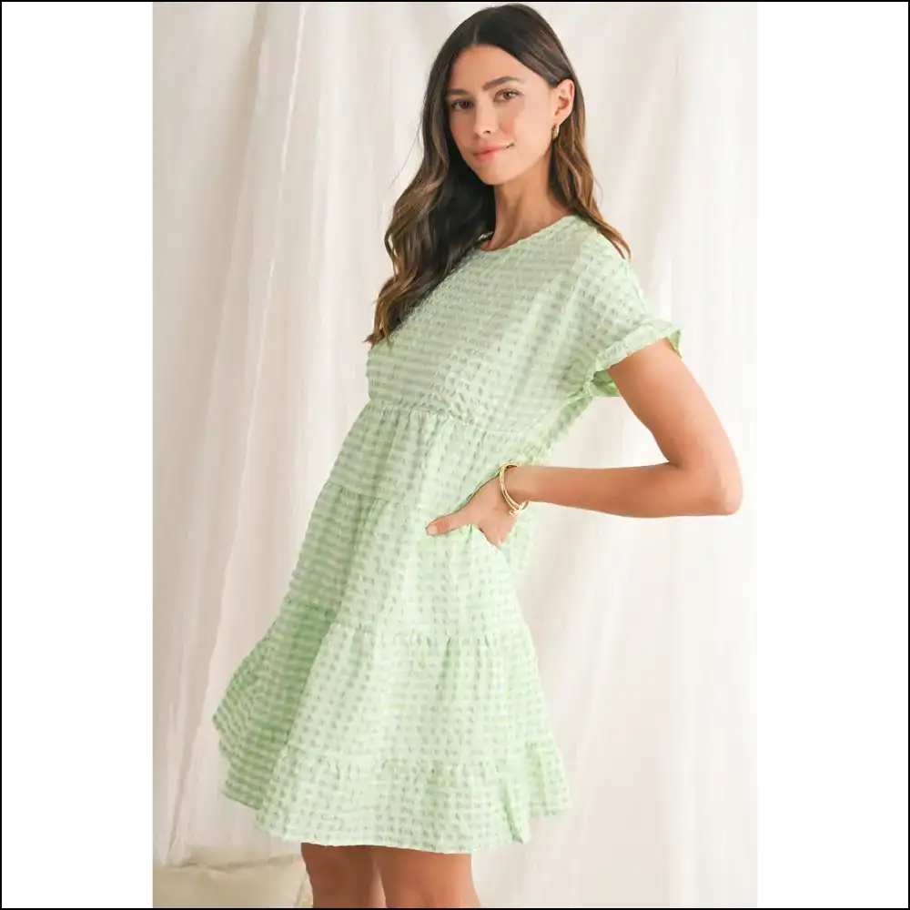 Green Plaid Ruffle Mini Dress: Needful Things! Short Dresses on Sale Worldwide Shipping