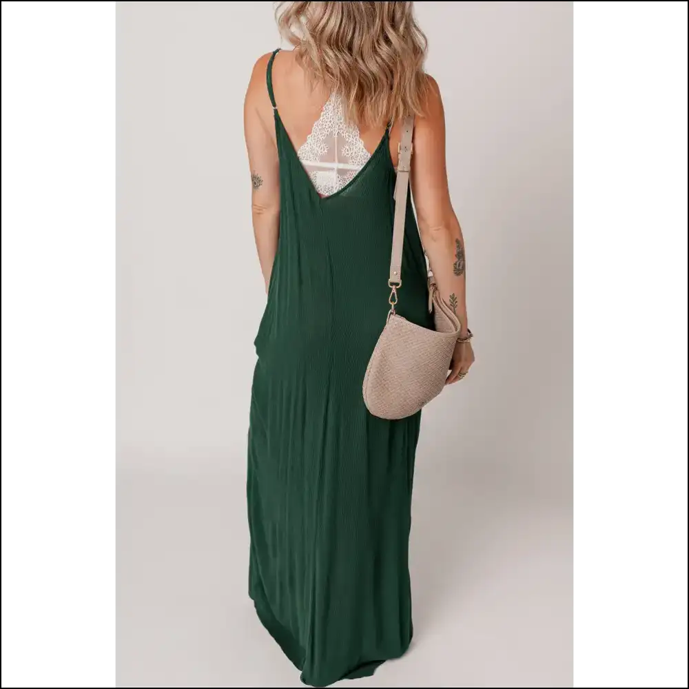 Green Spaghetti Strap Maxi Dress: Runway Queen 👑 Needful Things - Dresses on Sale Worldwide Shipping