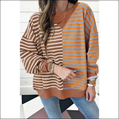 Green Stripe Colorblock: so Cozy It’s Illegal 😜 - Brown / s - Sweatshirts & Hoodies on Sale Worldwide Shipping