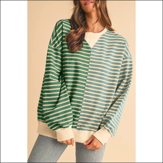 Green Stripe Colorblock: so Cozy It’s Illegal 😜 - s - Sweatshirts & Hoodies on Sale Worldwide Shipping